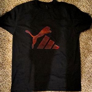 Large black t-shirt with rare puma adidas logos